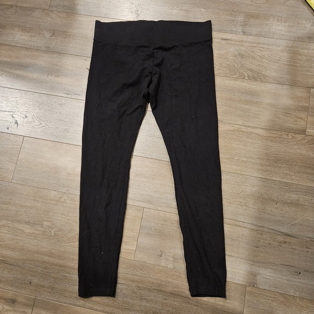 Hue‎ Straight Pants Womens Large Black Elastic Waist Front & Back
